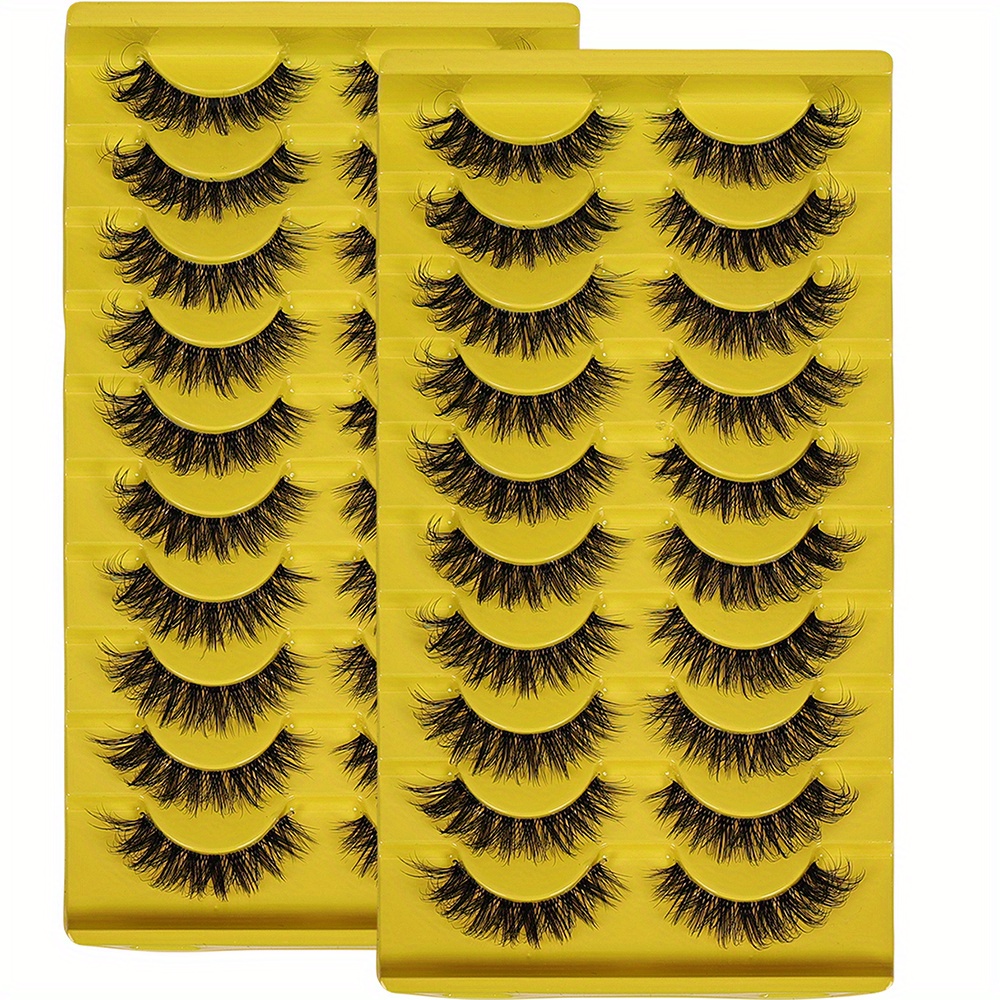 Image of 2-pack (20 Pairs) Natural Fluffy False Eyelashes - Wispy 3d Volume D Strip Lashes With Clear Band, Fake Eyelashes Suitable For Daily Wear &
