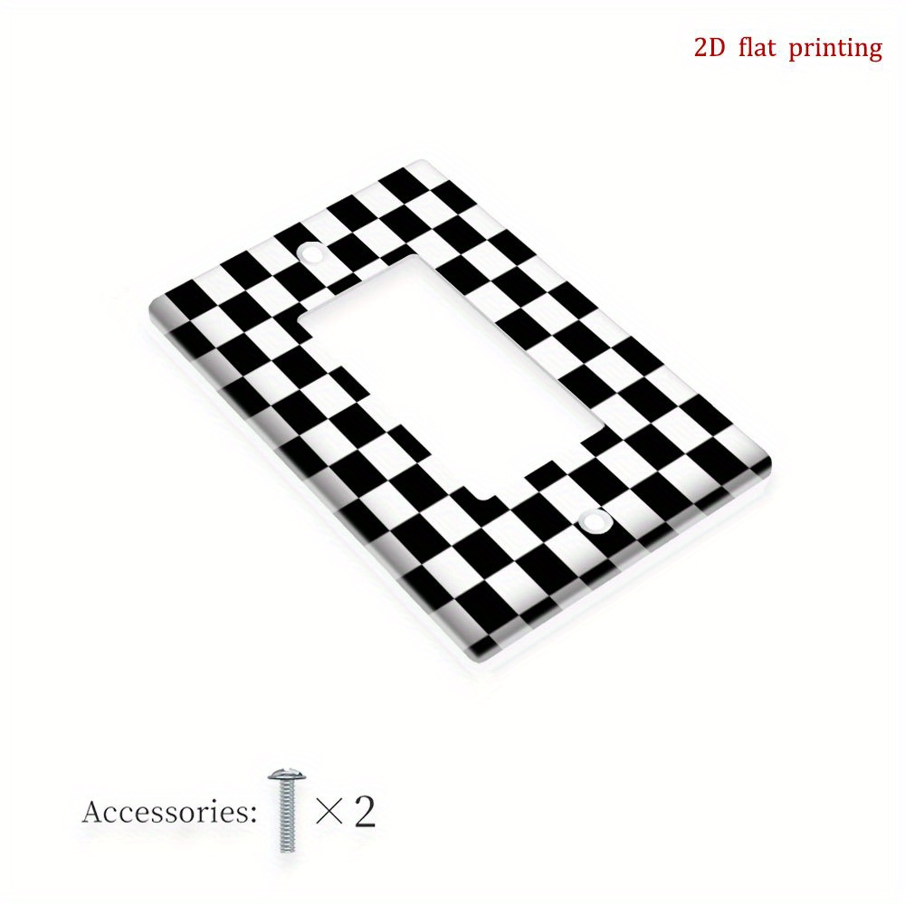 TEMU 1pc 2d Flat Printing Checkered Pattern Black Wall Decor Plates With Light Switch Cover, Decorative Accents For Room, , Durable And Long-lasting,