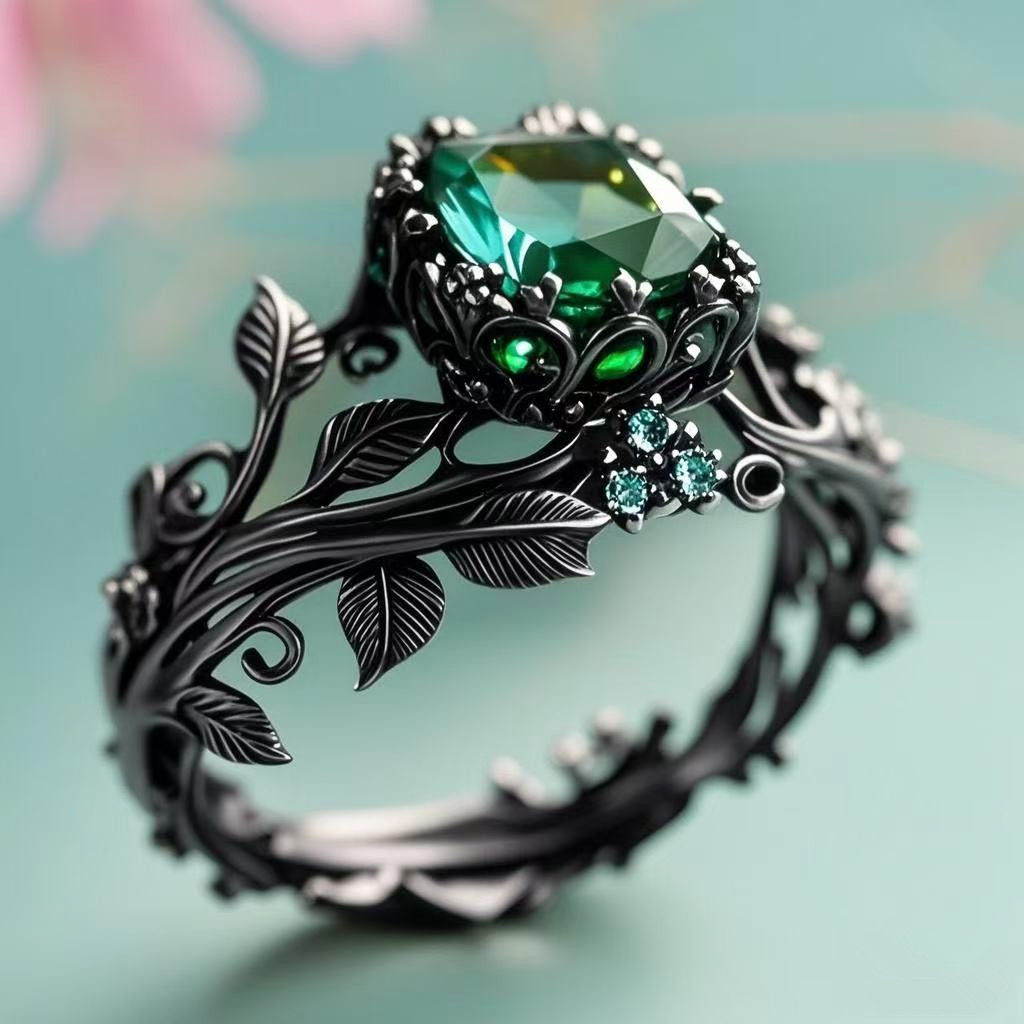 Women's Vintage Green Synthetic Gemstone Ring — Elegant Gift