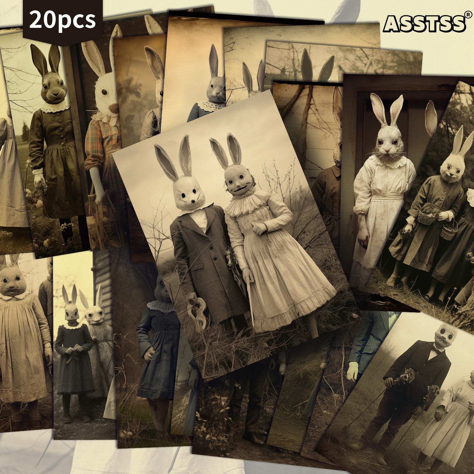 TEMU 20-pack Asstss Vintage Terrifying Easter Gift Card - 4x6 Inches Junk Journal Paper Classic Pinup Illustrations Collectible Decorative Painting