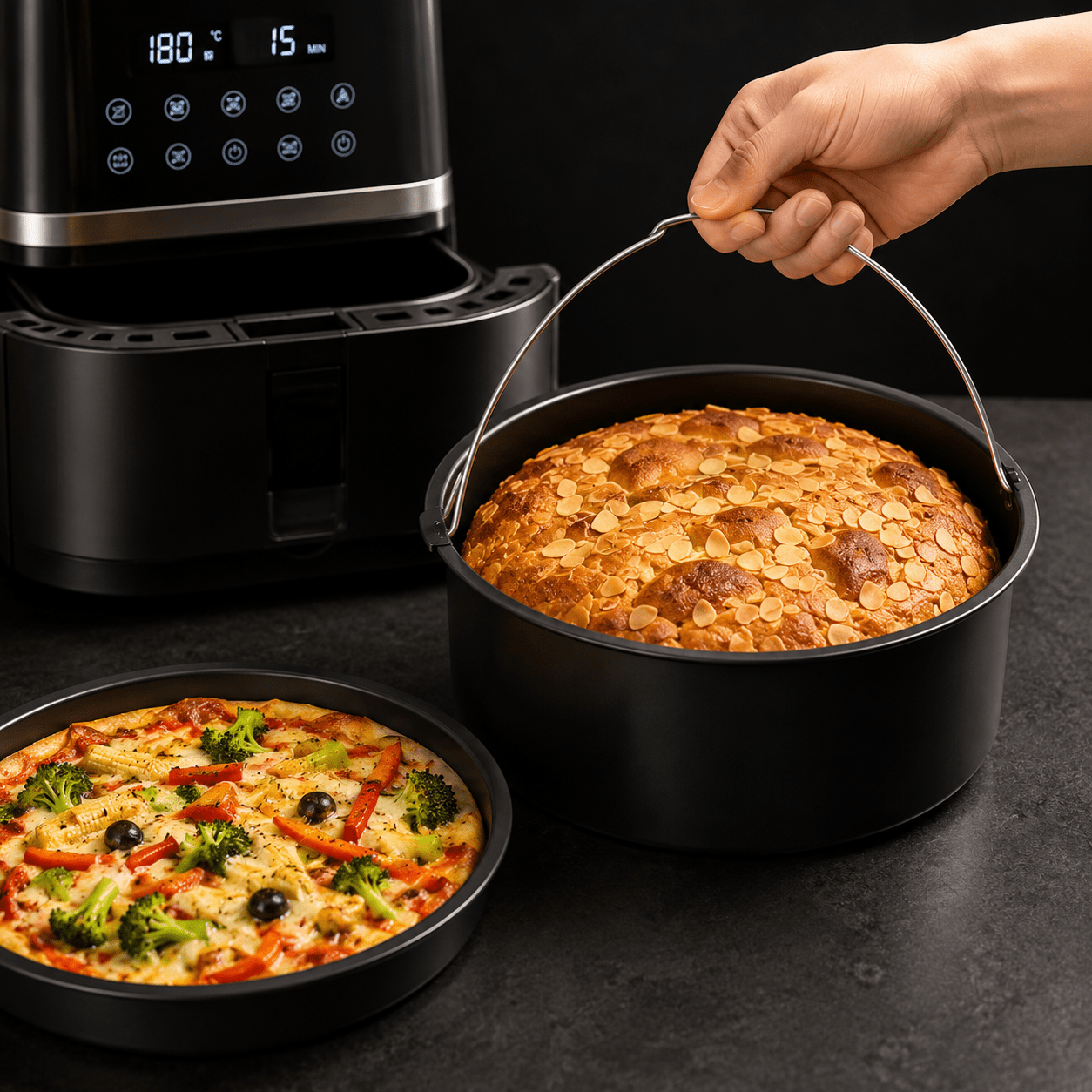 TEMU 2pcs Air Fryer Accessory Set: 8-inch Pizza/cake Pan And Deep Cake Baking (with Coating) – Round Air Fryer Baking Accessory Set