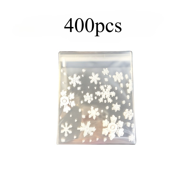 TEMU 400pcs Of Self-adhesive Gift Bags Featuring A Christmas Snowflake Design, Measuring 3.94x3.94 Inches, Made Of Transparent Plastic Suitable For