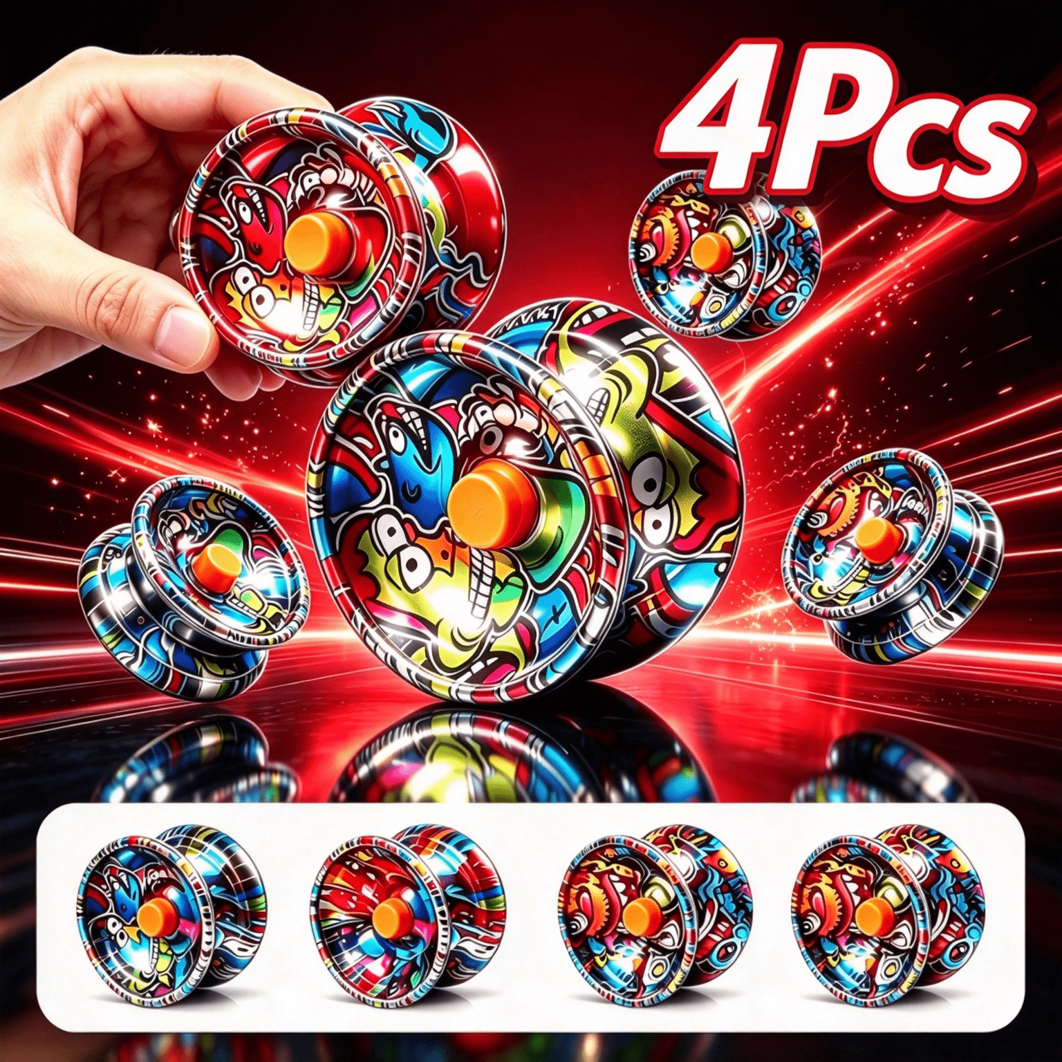 TEMU 4pcs Graffiti Metal Yo Yo For Beginners, Responsive Spin Yo With String, Line Controlled Puzzle Toy, Professional Metal Yo Yo For , Random Color