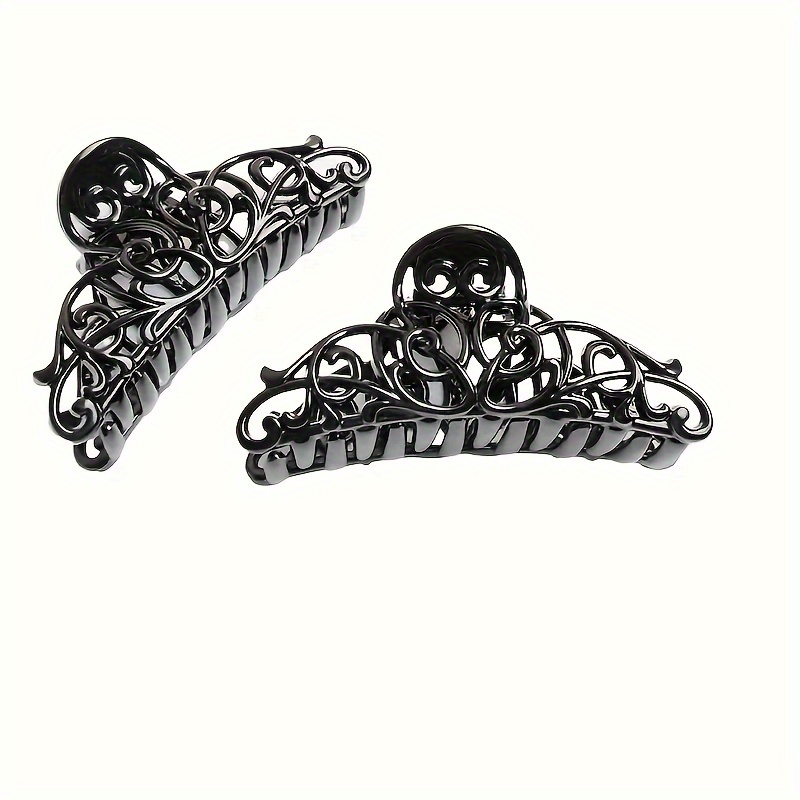 TEMU 2pcs Plastic Black Hollow-out Claw Clips, Large Hair Clips, Black Hollow-out Flower Hair Claws Clip, Headwear