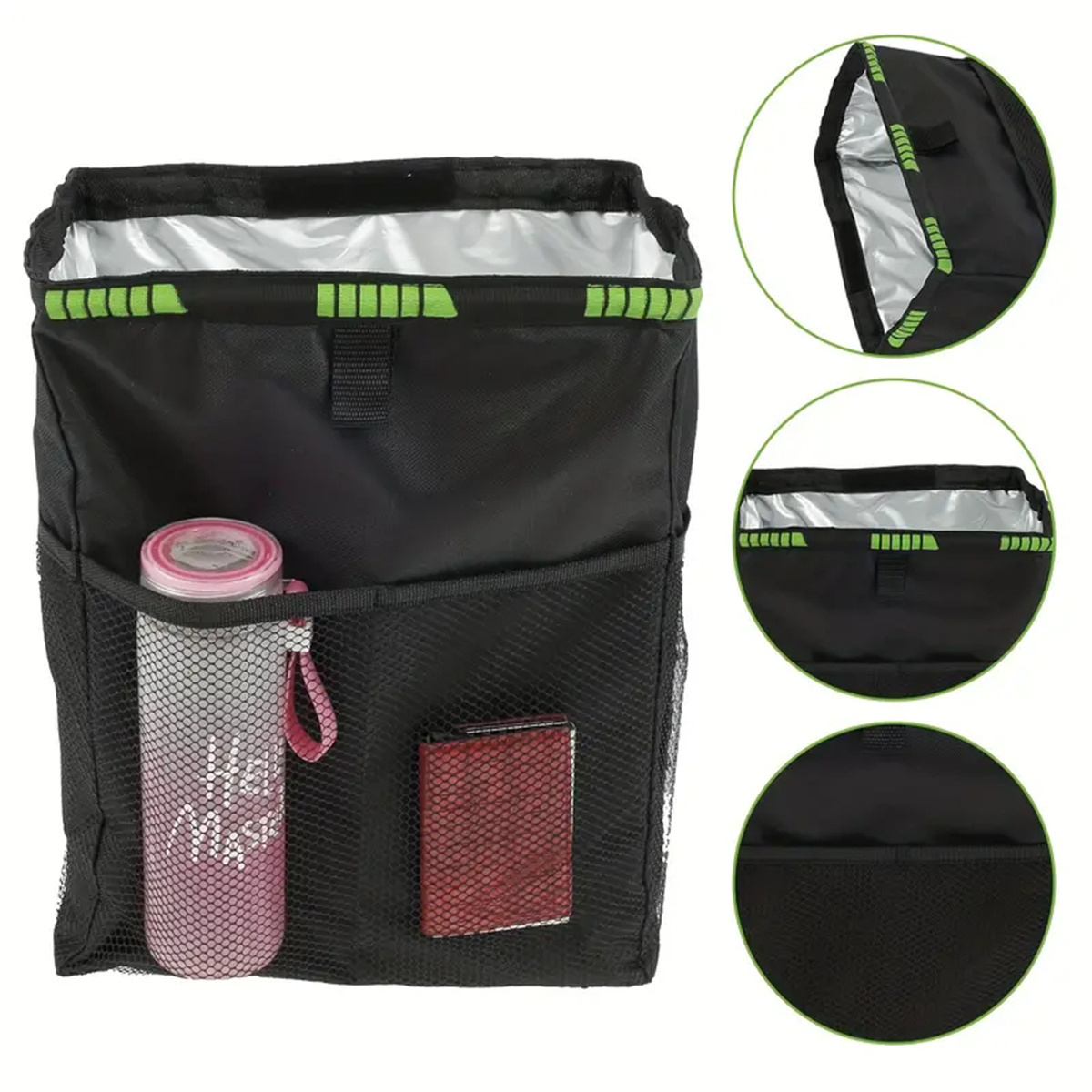 

1pc Black Car Trash Can Storage Bag Large Capacity Car Hanging Trash Can With 4 Storage Bags Waterproof Oxford Cloth Trash Bag