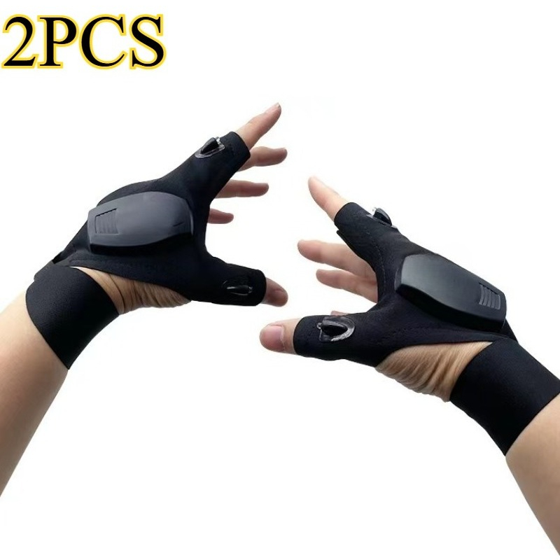 2 Usb Rechargeable Led Fishing Gloves With Headlights | Made Of Spandex, Suitable For Night Fishing, Camping, And Outdoor Work, Unisex.