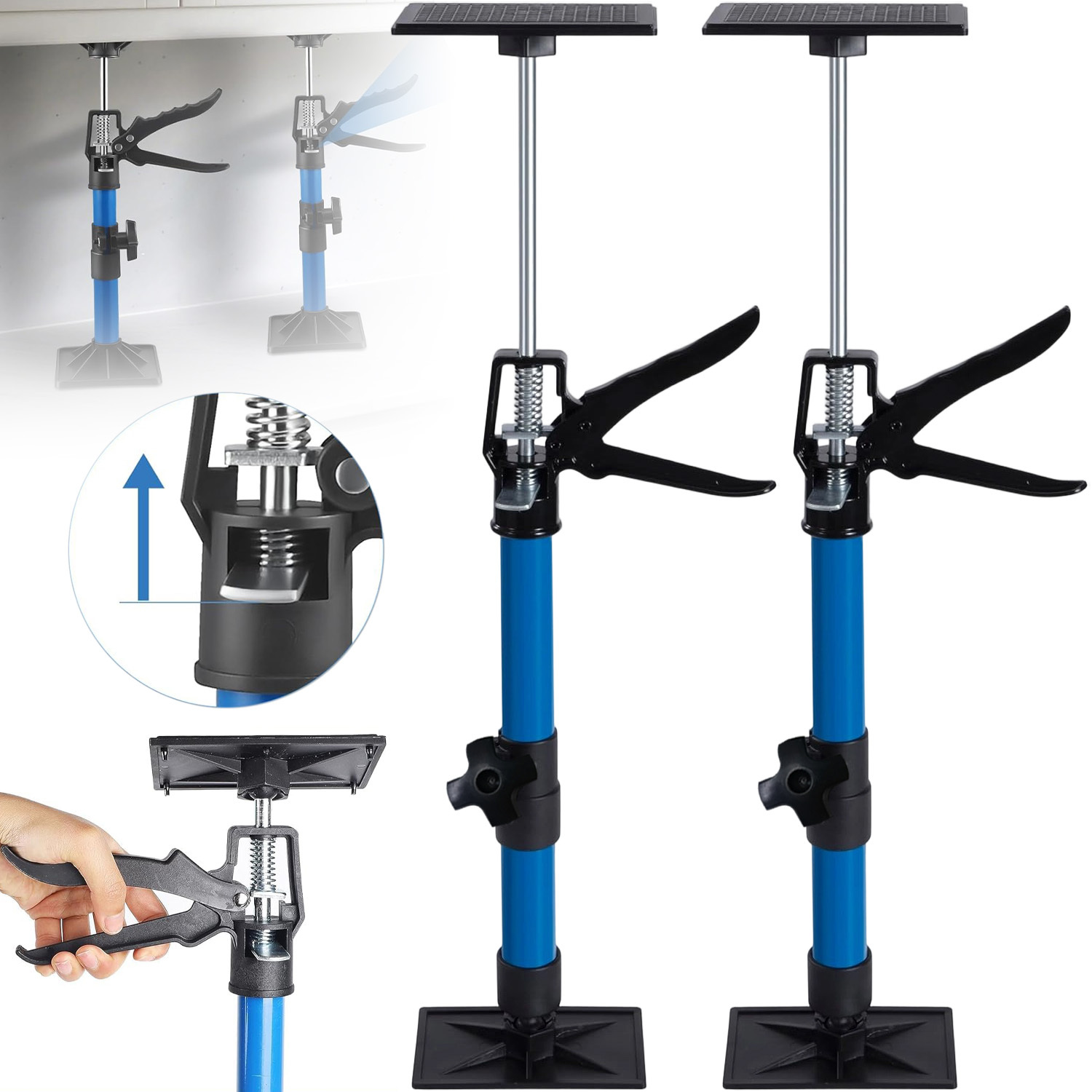 2pcs Steel Cabinet Jacks For Installing Cabinets, 30-59cm, Adjustable 3rd Hand Support System, Telescopic Hand Support Pole, Support Pole 40kg Load For Lifting Drywall