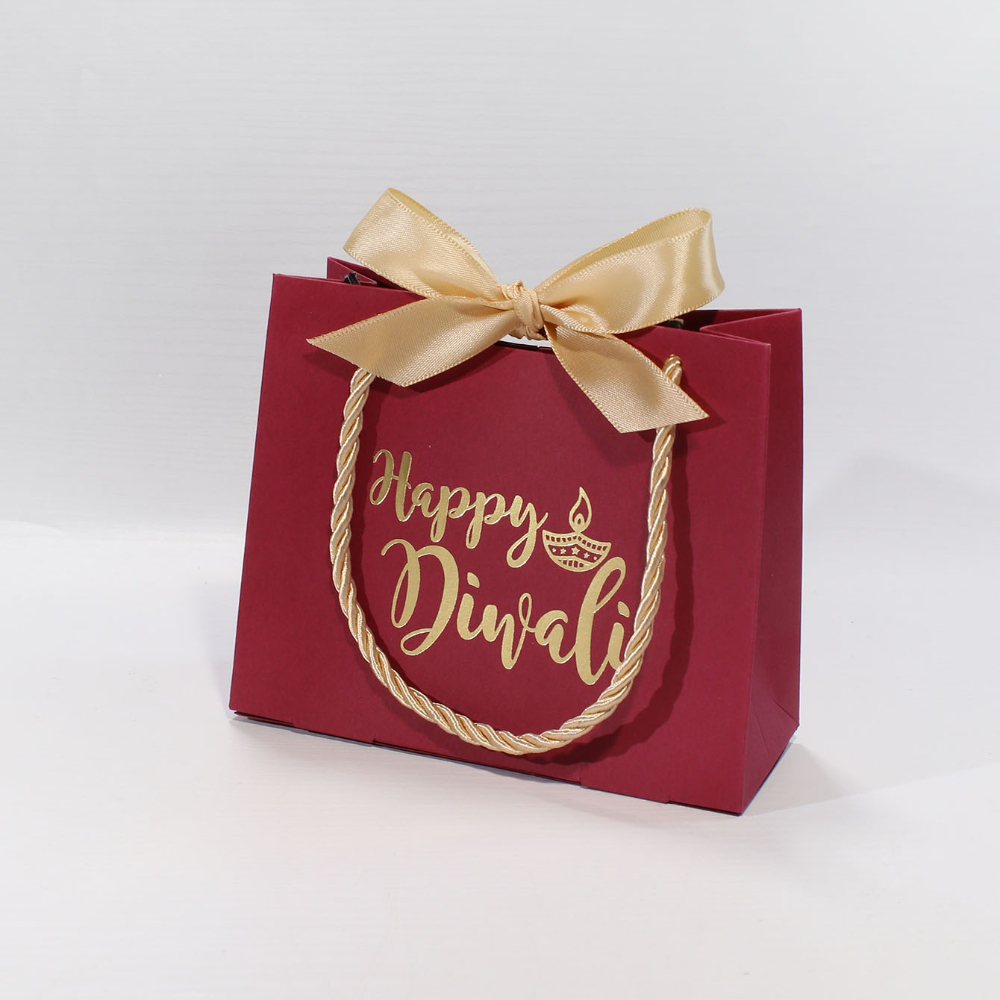 TEMU 10pcs Diwali Party Favor Bags, Decorative Gift Packaging With Bow & Cord Handle, Festive Diya Design Mini Bags For Family Gatherings, Wedding