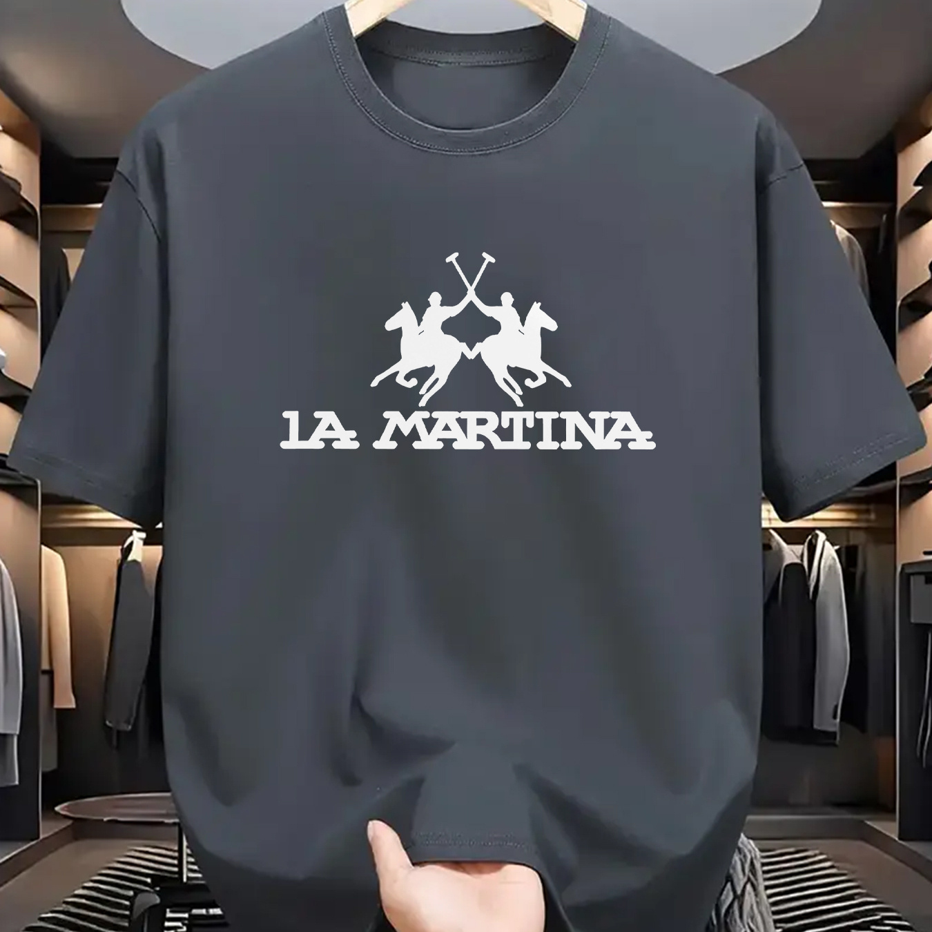 

T-Shirt pour Hommes de La Martina - Élégant avec Imprimé Noir, Manches Courtes Décontractées, Mélange de Polyester Léger, Lavable en Machine - pour la Mode