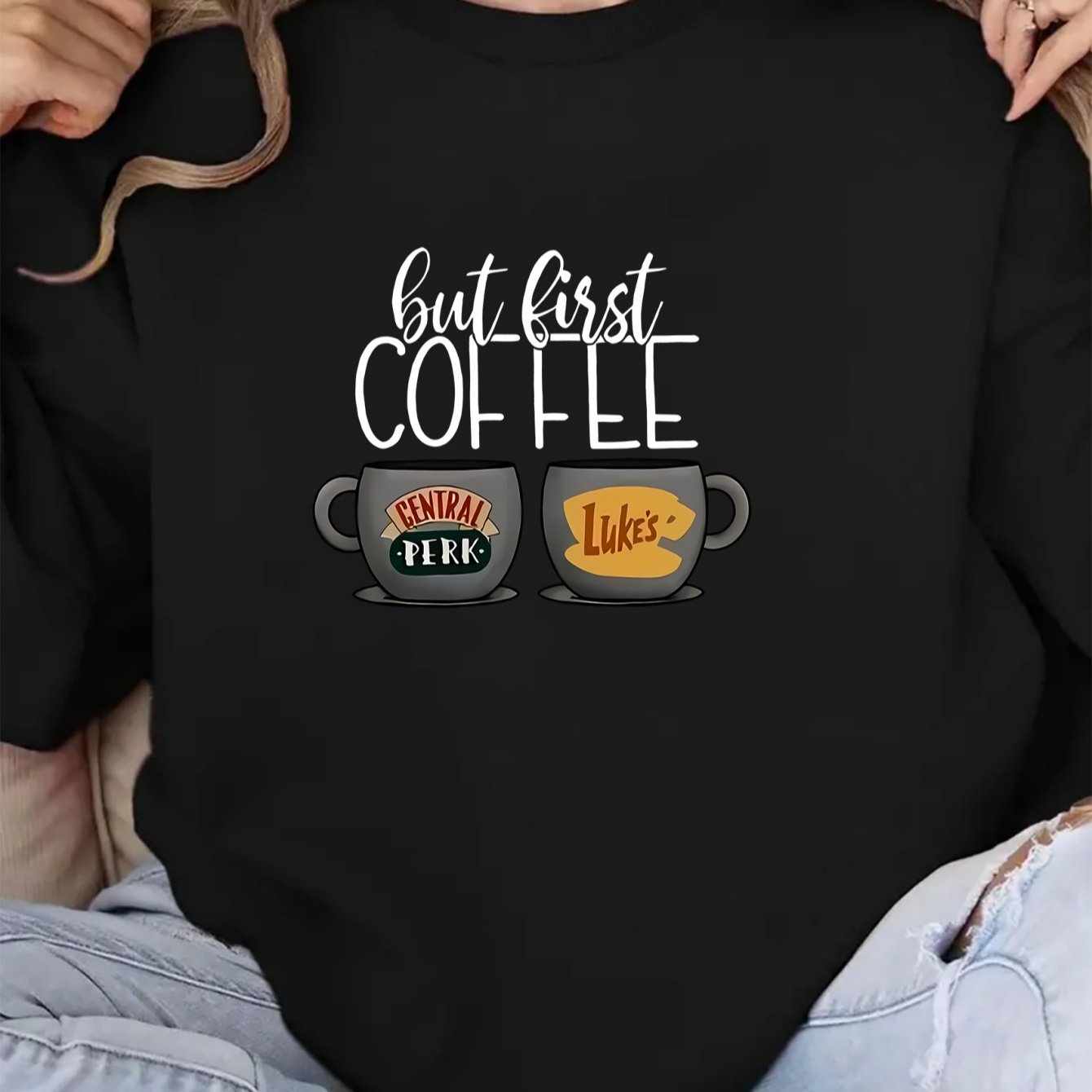

Fashion Graphic Sweatshirt For Women, Casual Crew Neck Pullover, Polyester Knit Fabric With Slight Stretch, , With ' Design, For Adult Active Sweater