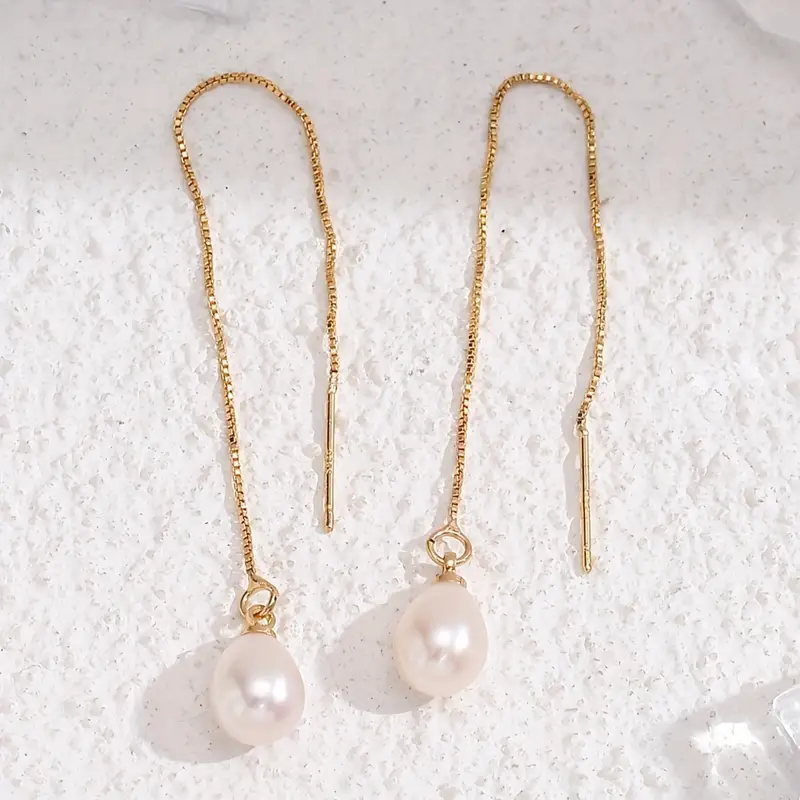 1 pair exquisite freshwater pearl pendant long dangle earrings elegant trendy female gift hypoallergenic nickel free long lasting durable any occasion for teenager Product details 2