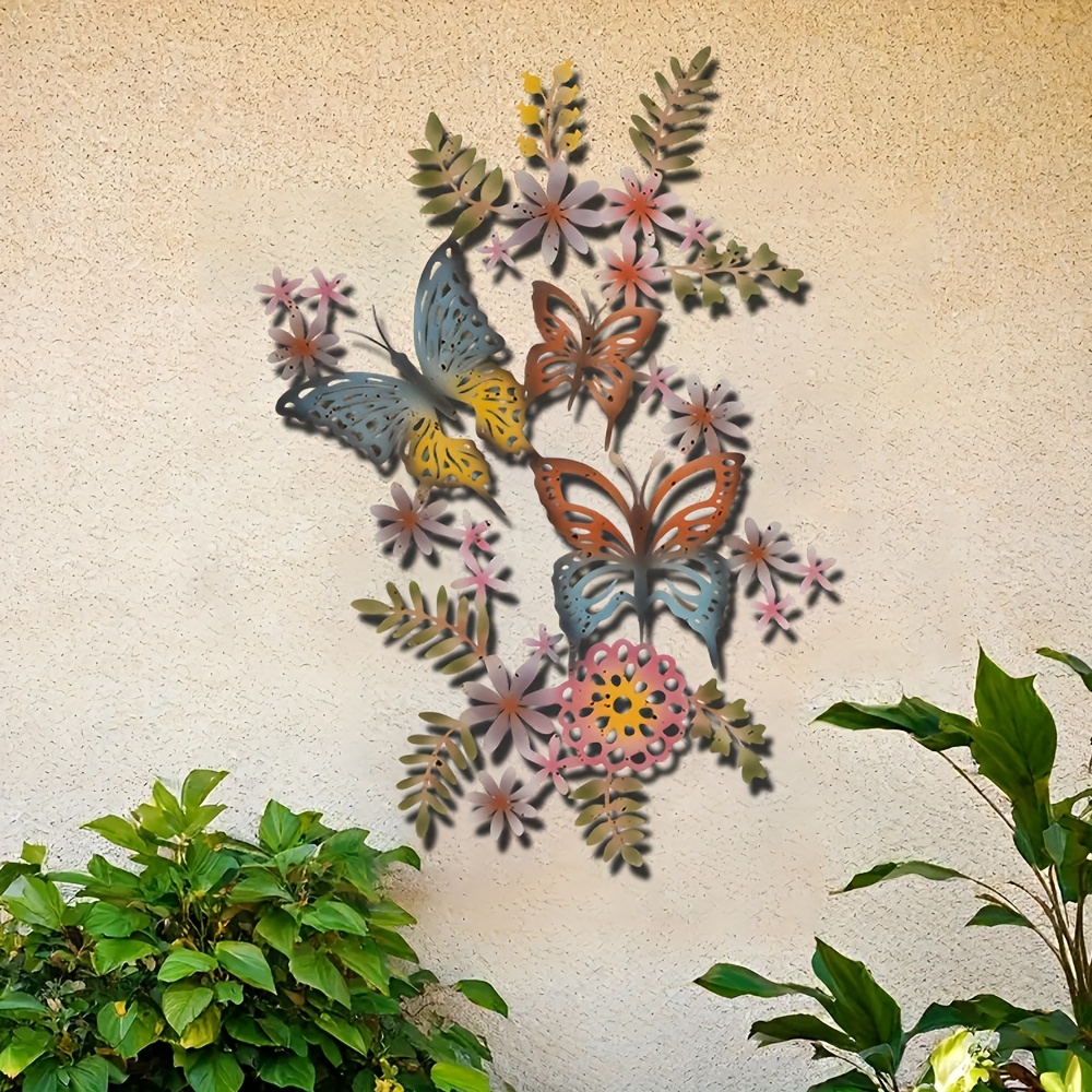 TEMU Décoration murale extérieure papillon en métal 2D plat, vibrant et coloré, convient pour la décoration intérieure et extérieure, extérieurs,