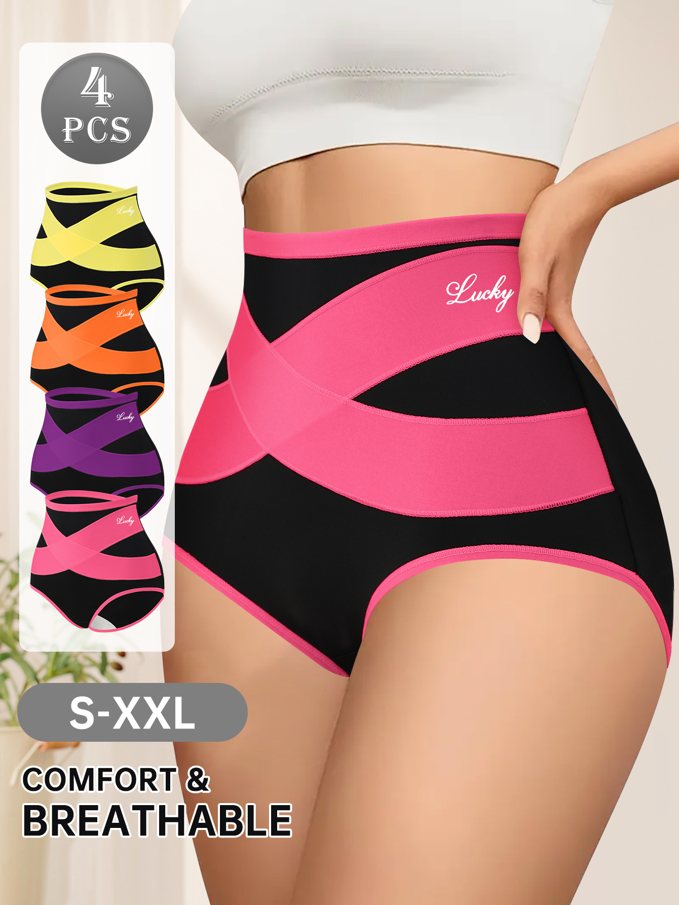 4 pack high waisted color block shaping briefs cross waist design for   tummy control and elastic support     xxl ideal for all day wear