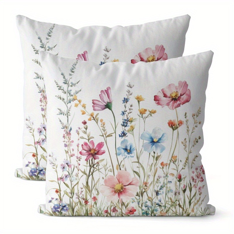 TEMU Set Of 2 Velvet Cushion Covers, 40x40cm, Watercolor Floral Throw Pillow Covers. Pillow Insert Not Included. Features A Zipper Closure. A Perfect