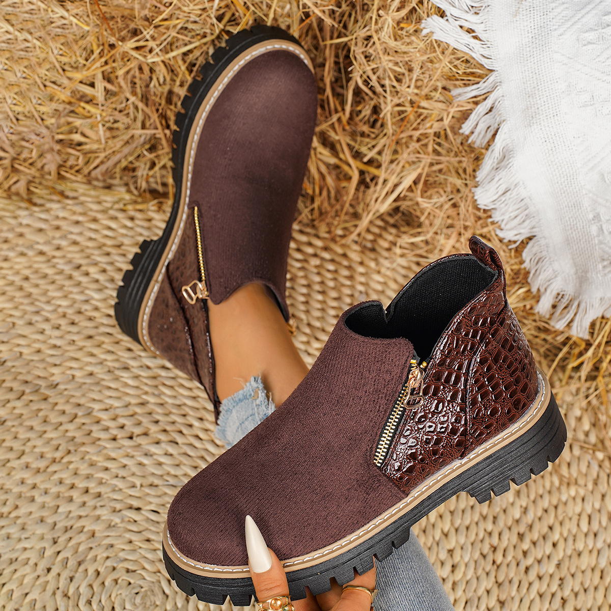 TEMU Women's Platform Ankle Boots With , Insole, British Style, Suitable For Daily , Campus, And Multiple Occasions, Women Shoes