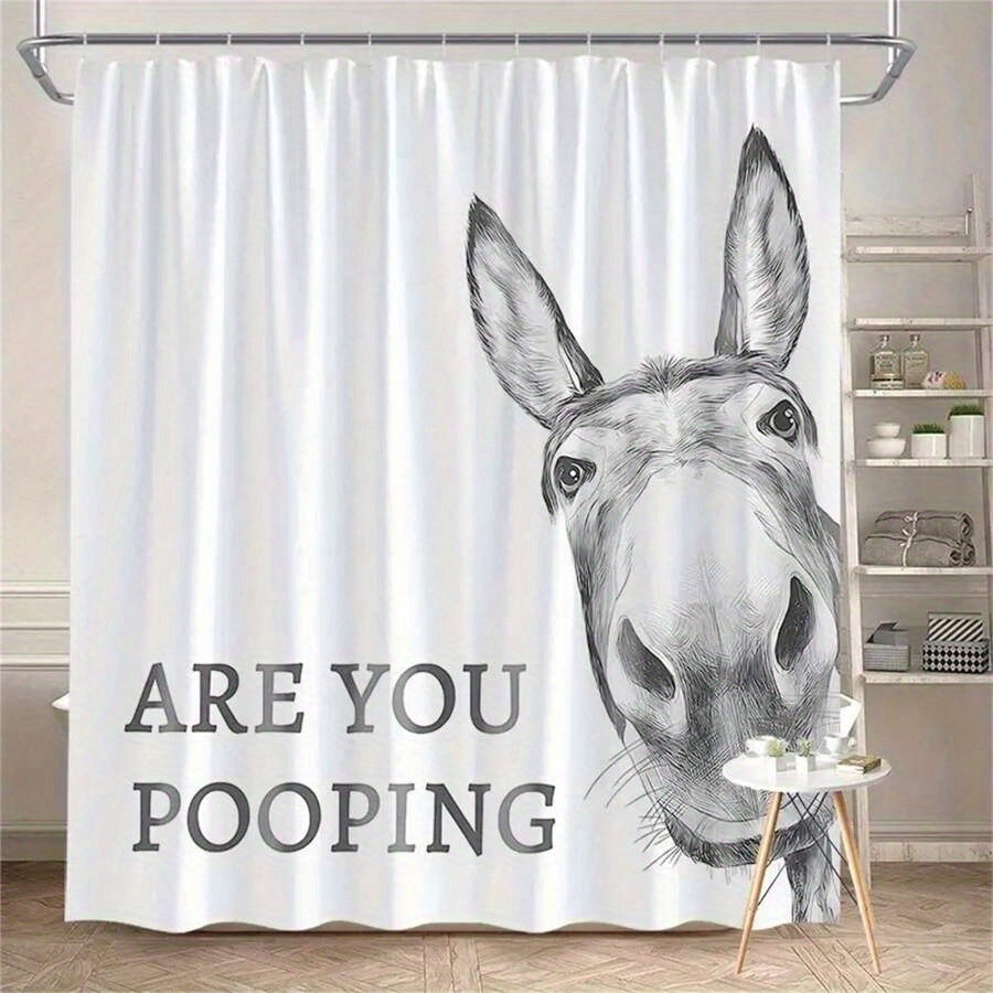 Farmhouse Animal Shower Curtain - Funny Donkey, Pig, Cow On Grey Fence, Hello Sweet Cheeks Bathroom Decor, 70x70 Inches