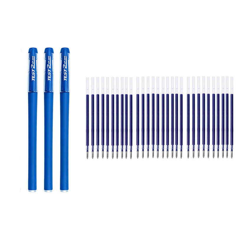 TEMU Lot de 33 stylos gel haute capacité : 3 stylos + 30 recharges, encre bleue 0,5 mm, prise en main confortable, écriture fluide. parfait pour les