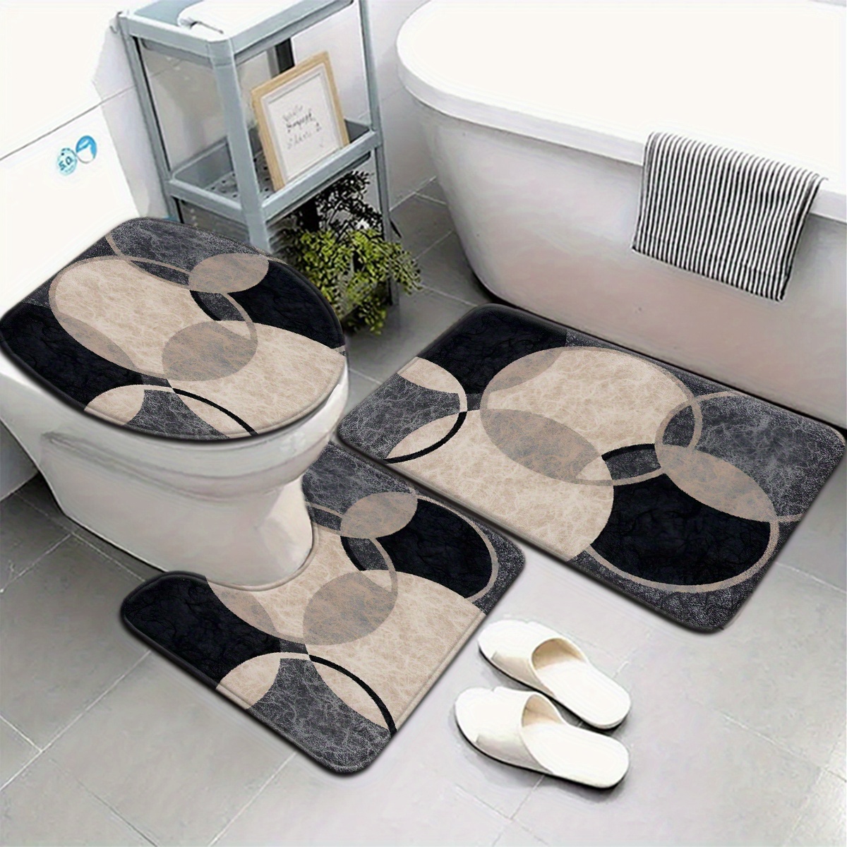 TEMU 3pcs/4pcs Tapis de bain style bohème américain à motif floral , absorbant , comprenant un tapis de toilette de U, adapté à la décoration de