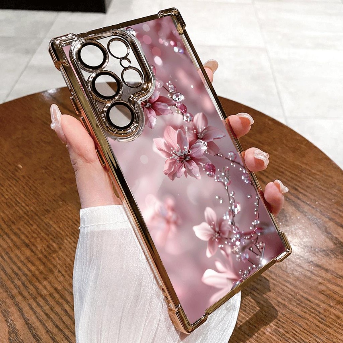 Image of Phone Case: Electroplated Tpu 2d Flat Flower Print Phone Case Frame Anti Scratch Slim Protective Cover Compatible For Galaxy S22 To S26 Ultra Fe , 2d Flat