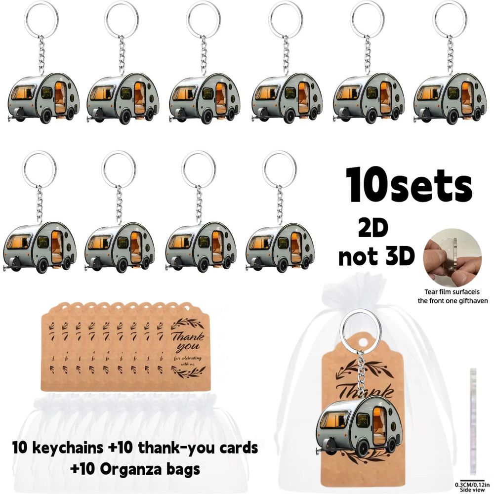 TEMU 2d Flat, Gift For Her/him 2d Flat, 5/10set Keyring Packs, Modern Teardrop Keychain Party Gift Set - Includes 5pcs2d Design Acrylic Keychains,