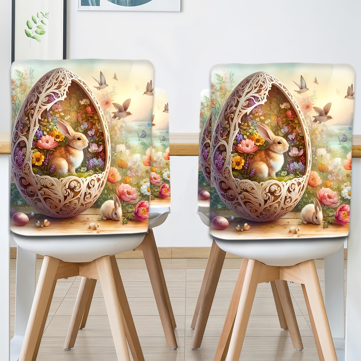 

2/4/6pcs Easter Bunny Chair Covers, Style Polyester Short Plush Slipcovers, , Hand Washable, With Seasonal Dining Room & Restaurant Decor For Furniture Protection