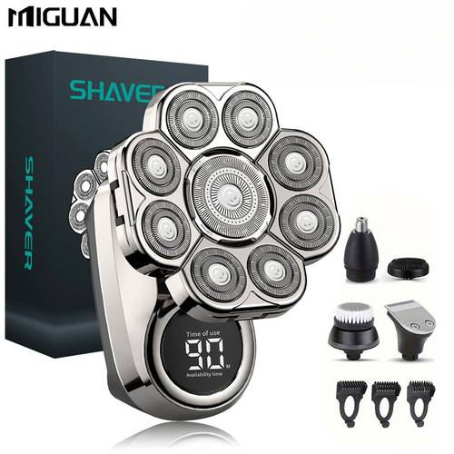 electric head hair shaver for hair cutting mens cordless rechargeable wet dry skull bald head razor with rotary clippers nose trimmer brush massager nine blade electric shaver