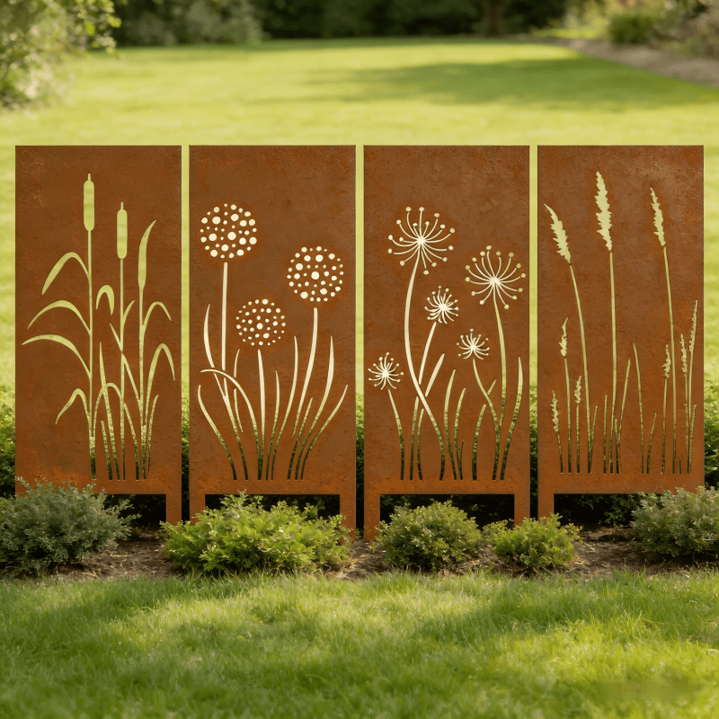 4pcs Rural Reed Dandelion Garden Decoration Screens, Courtyard Decoration, Spring Fence Decoration, Spring Garden Decoration, Outdoor Sculpture Decoration, Garden Privacy Screen