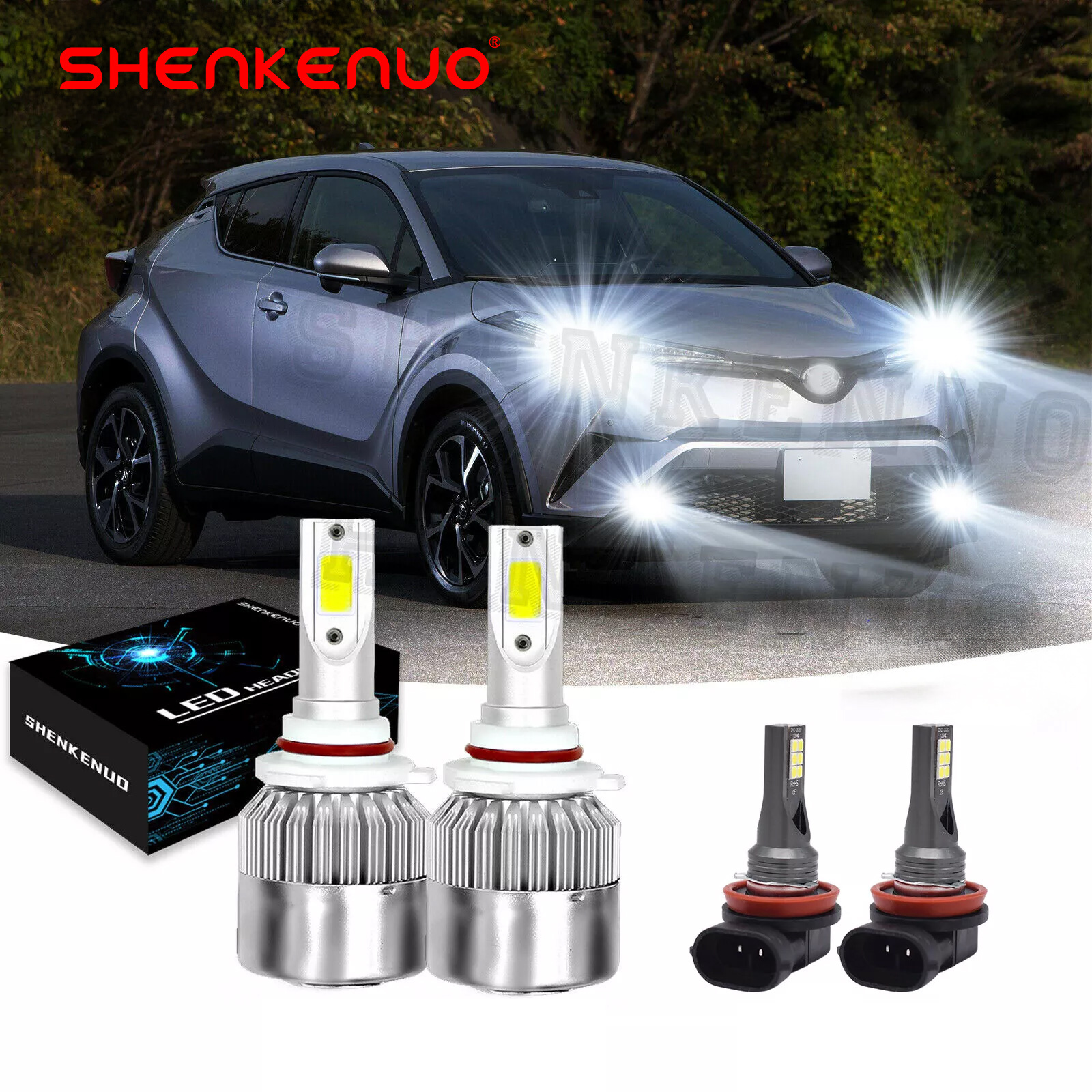 

For Toyota C-hr/chr/ch-r 2018 2019 4pcs 6000k Led Headlight + Fog 9012+h11 Bulbs