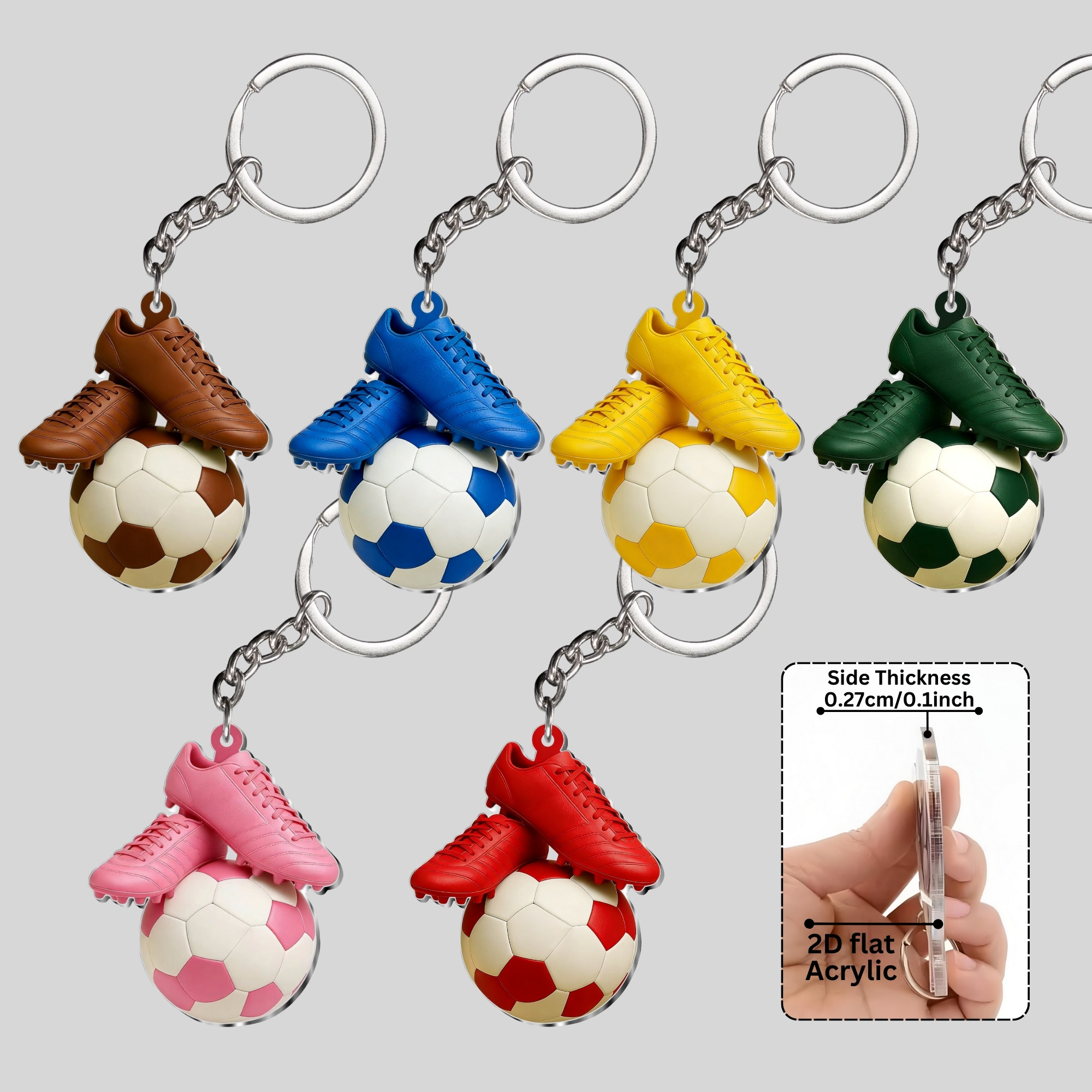 TEMU 2d Flat, 2026 6pcs Soccer Cleats And Soccer Ball Charm Keychain Set With 2d Flat Design â Acrylic Material, Openable Soccer Cleats, Multiple