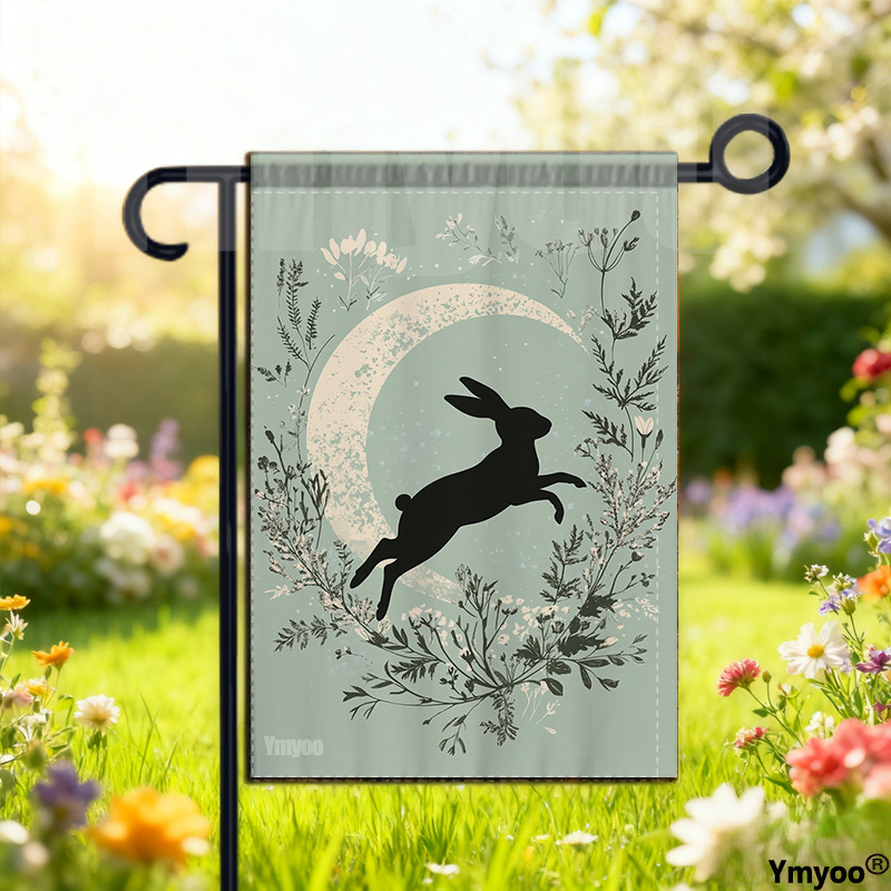 TEMU 1pc Double-sided Garden Decor Garden Flag Rabbit Leaping Leaf Patterns Moon Floral Wreath For Yard Porch Spring Decor Holiday Display