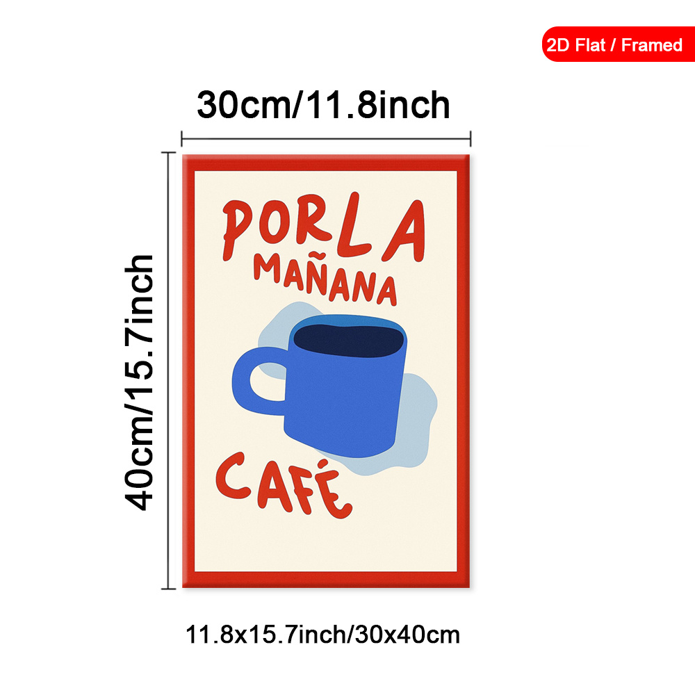 TEMU 2D , 1 Pieza de Pared Español " Café" (Café ) Impresión en Enmarcado - Mexicana Decoración Minimalista con y Diseño de Taza de Café, Póster