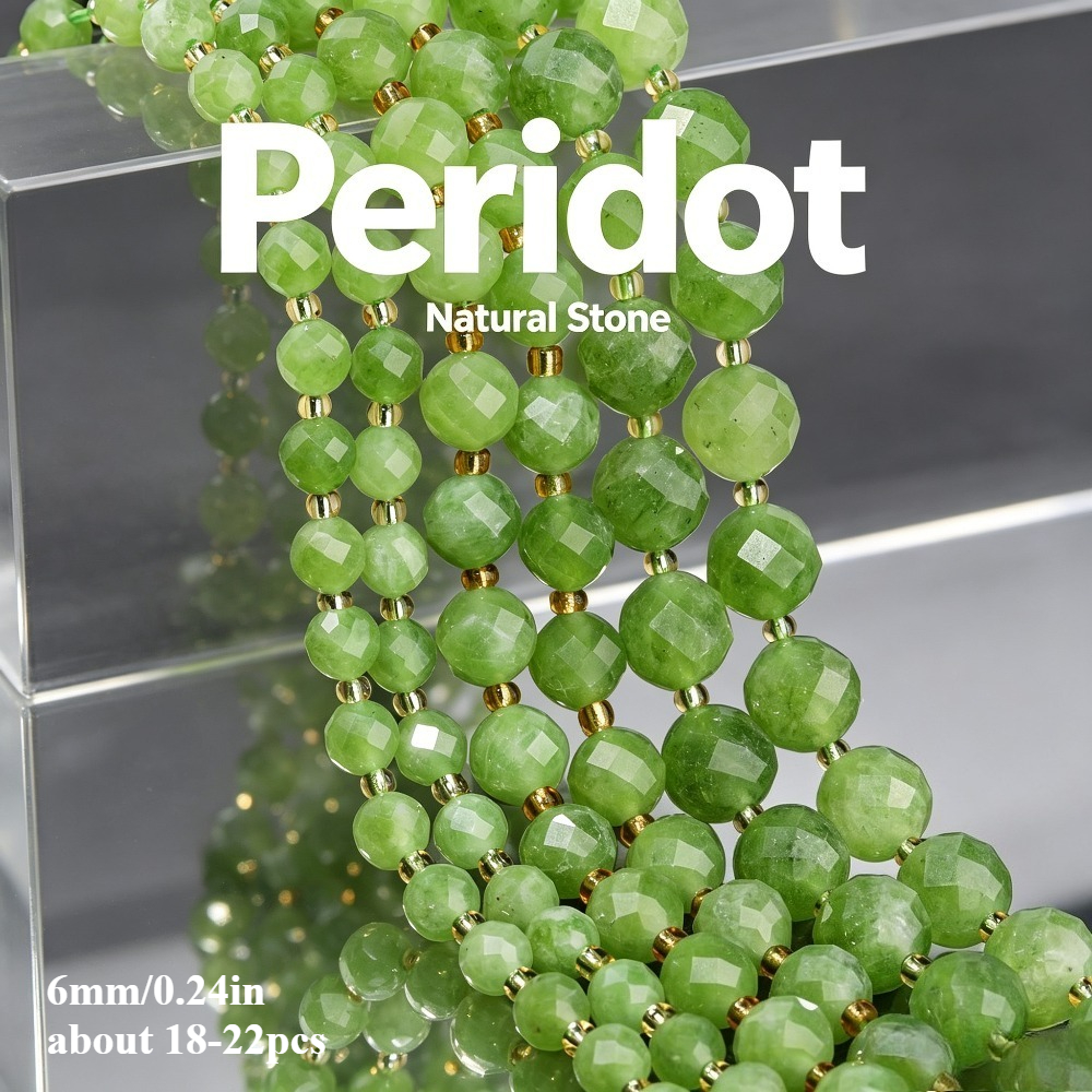 TEMU Perles de Naturelle Péridot Vert AA - à Facettes, Adaptées à la Fabrication de Bijoux DIY, Véritables de Péridot pour Bracelets, , Boucles