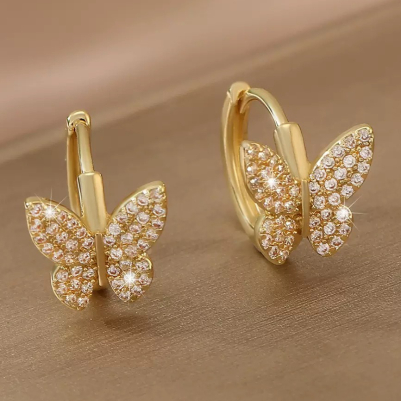 Elegant Full Pave Zirconia Butterfly Hoop Earrings