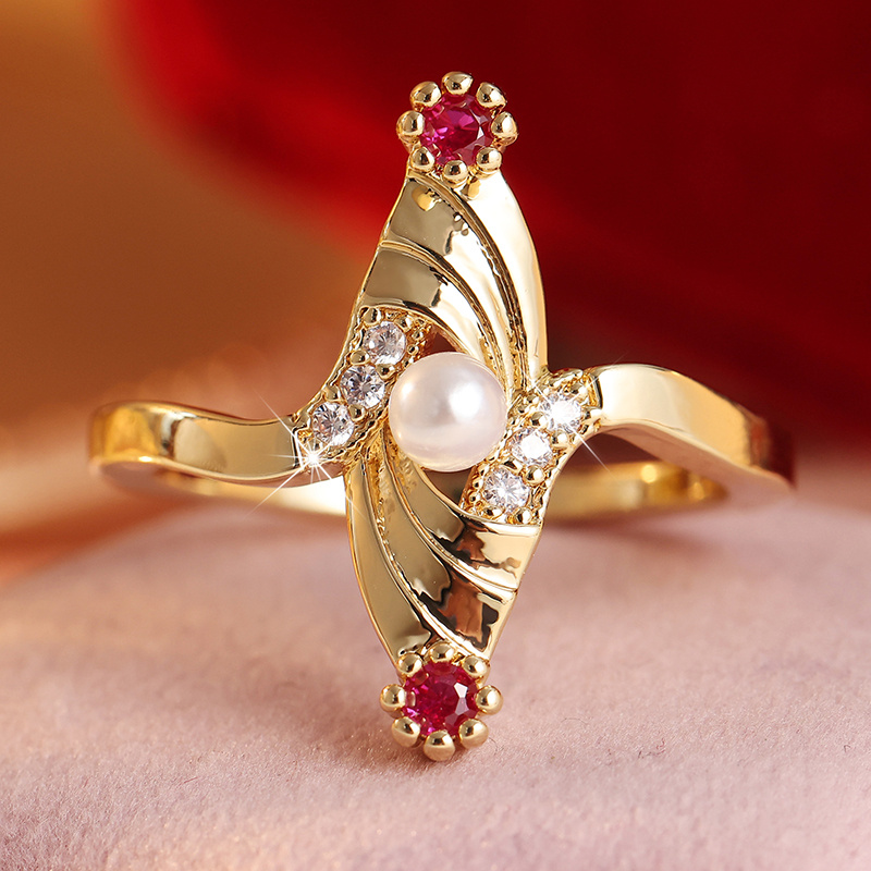 Wing-Shaped Plated Ring with Rose Red Synthetic Zirconia