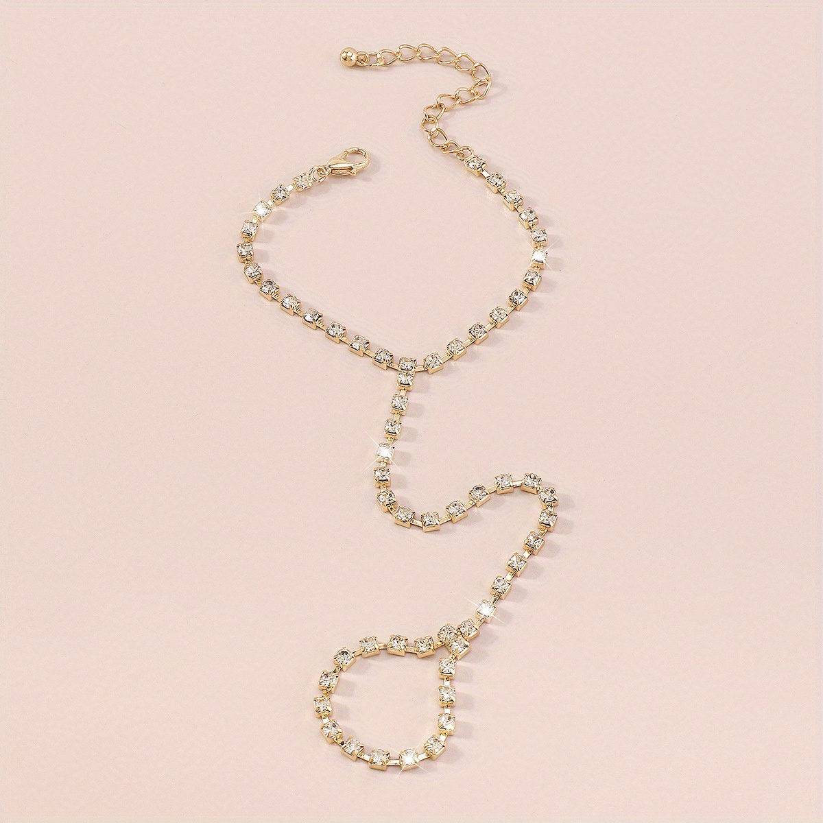 French Claw Chain Bracelet with Rhinestones Ring