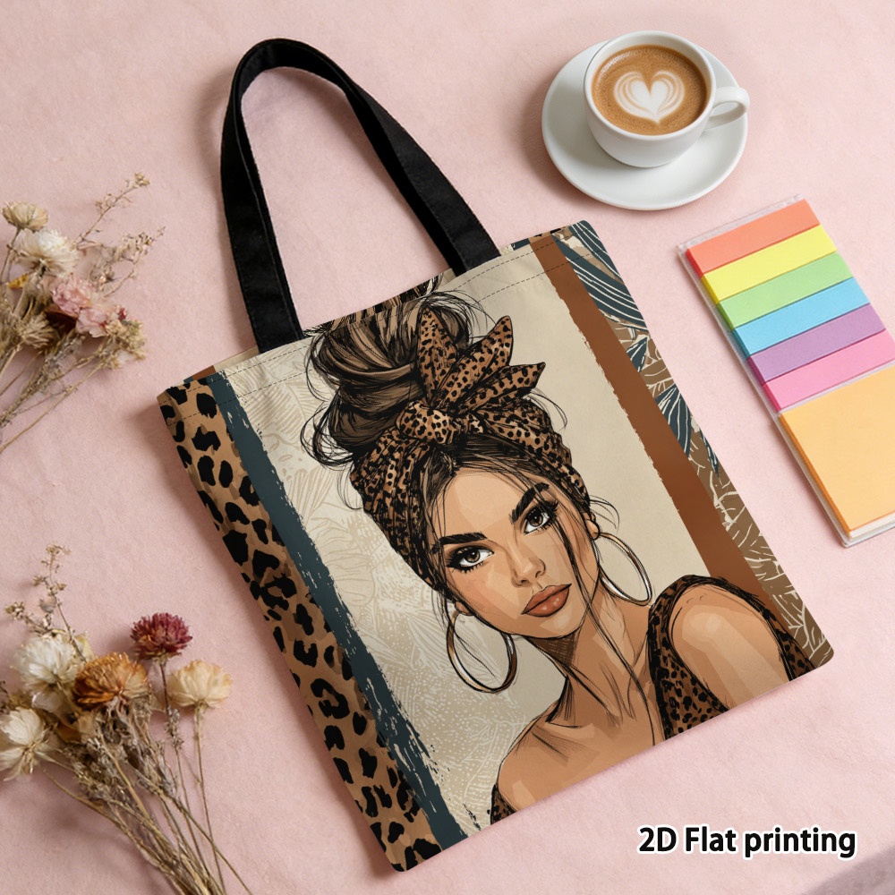TEMU 1pc Leopard Print Scarf Women's Printed Single-shoulder Tote Bag, Unisex Reusable Shopping Bag, Designed Durable Handbag, Perfect For Shopping,