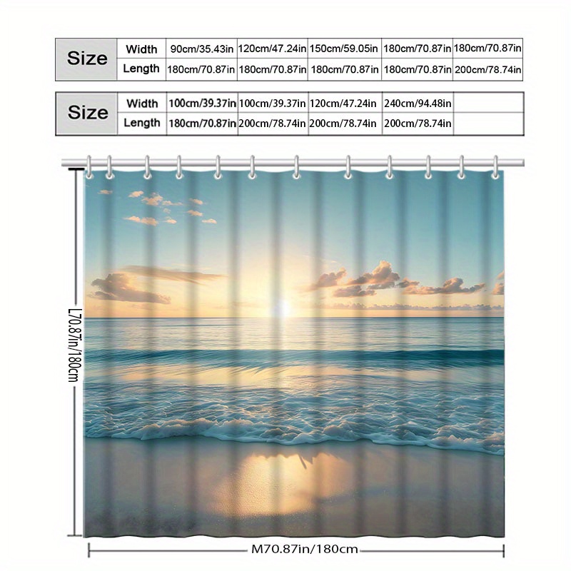 Summer Beach Pattern Shower Curtain with Hook, Water-Washing