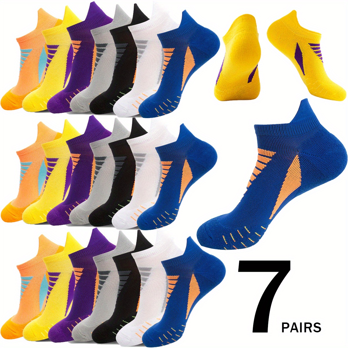 7 Pairs Men's Sweat-absorbent Breathable High Elastic Mixed Color Short Socks Soft Comfortable Sports Running Socks For Daily Wear Outdoor Basketball Football