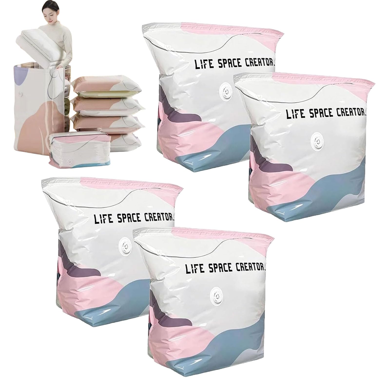 Image of Storage Bags 3pcs Extra Large No Pump Vacuum Compression Bags Press & Seal Reusable For Clothes Duvet Travel And Home Essential For Organizing