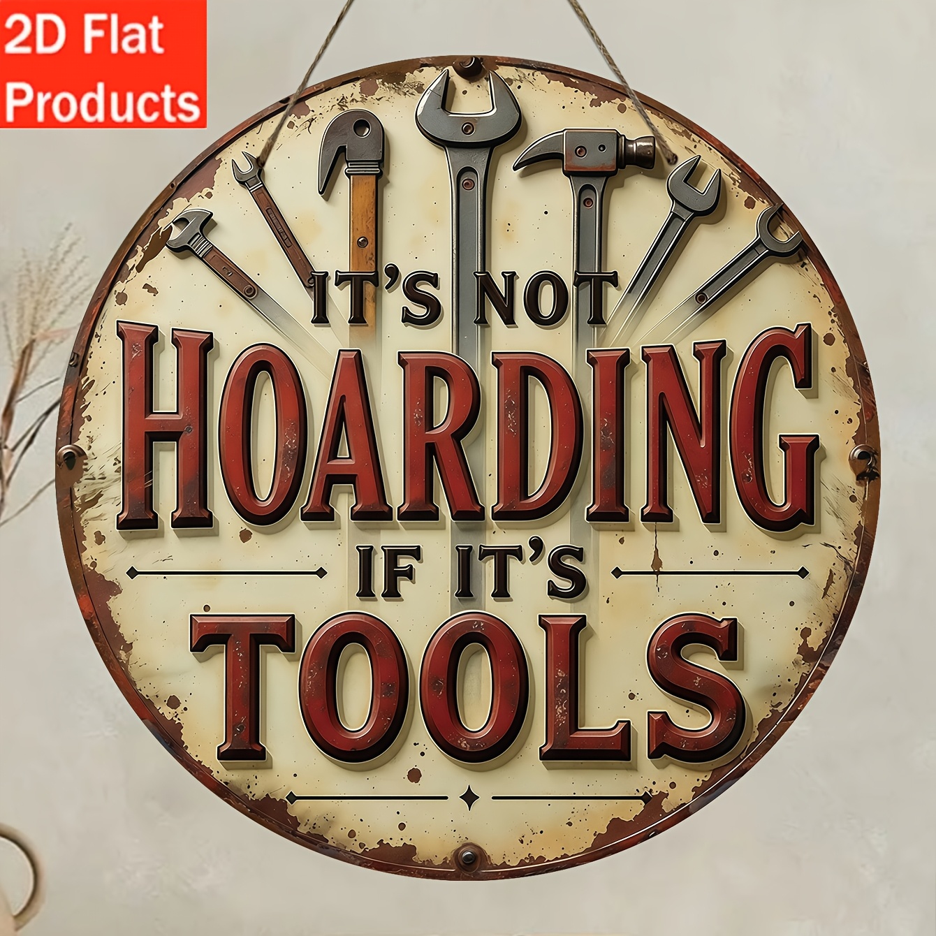 TEMU 2d Flat, 2d Flat Wooden Decorative Plaque, Vintage Artisan- "tool Collection Is Not Hoarding," Featuring Wrench And Hammer Designs, Suitable For