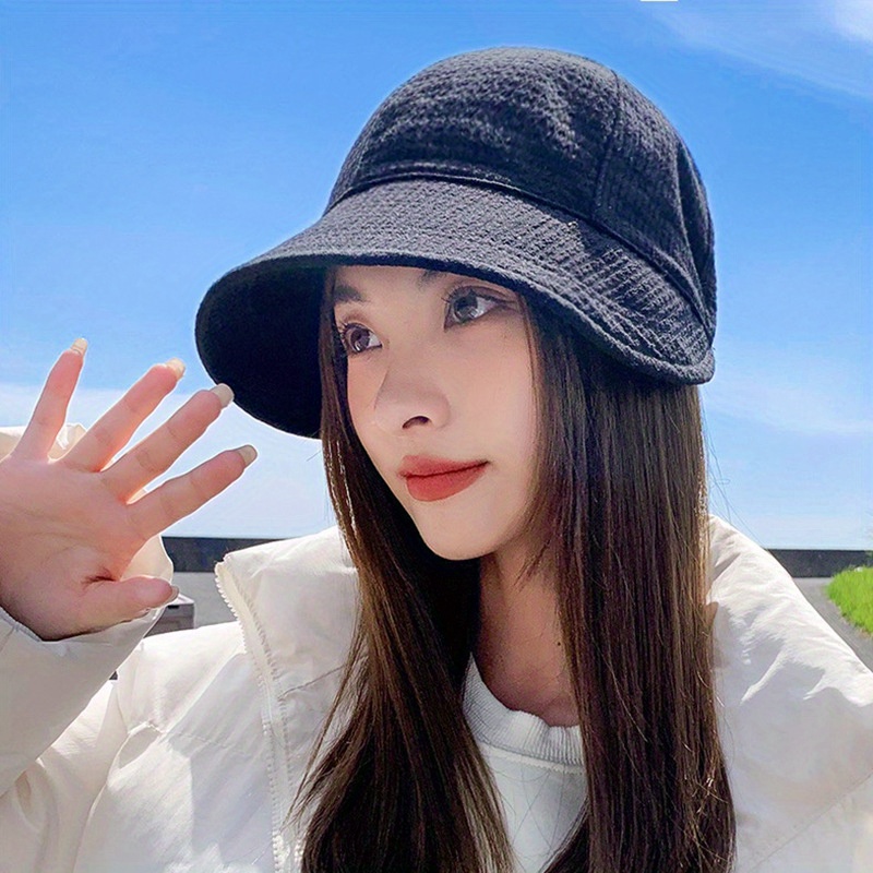 womens fashionable waffle bucket hat adjustable drawstring wide brim sunshade breathable polyester hand washable hat adjustable headgear polyester hat details 2