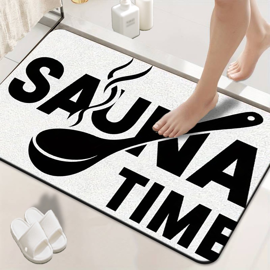 Image of 1pc Flannel Entrance Door Mat, "sauna Time" Pattern Home Decor, New Year Home Decor, Non-slip, Water-absorbent, Machine Washable, Soft Suitable For Kitchen, Bathroom, Bedroom A Home Decoration