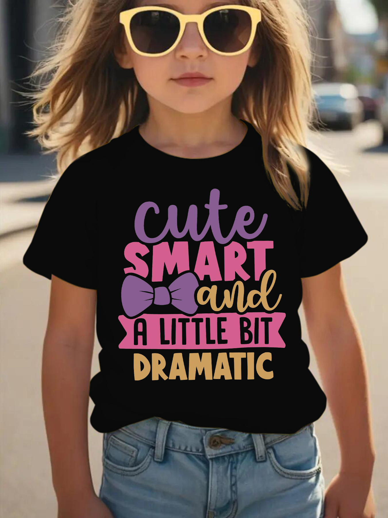 Girls' Short Sleeve T-Shirt Cute, Smart, and a Little Bit Dramatic Letter Print Casual Versatile Top Summer Fashion NY-DX3236