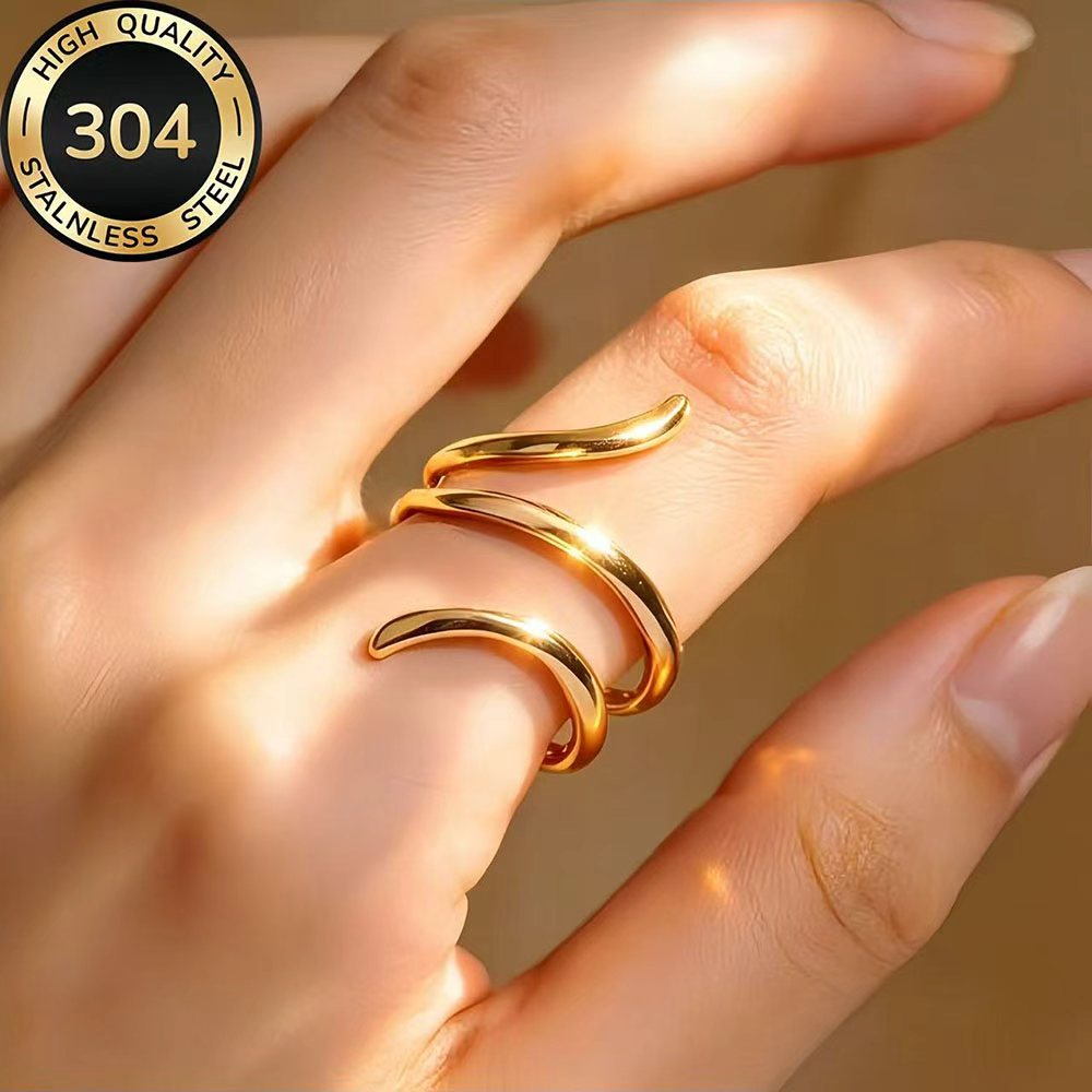 TEMU Bague dorée ajustable hypoallergénique de haute qualité en acier inoxydable, anti-décoloration, facile et , adaptée à un usage ou à une bague de