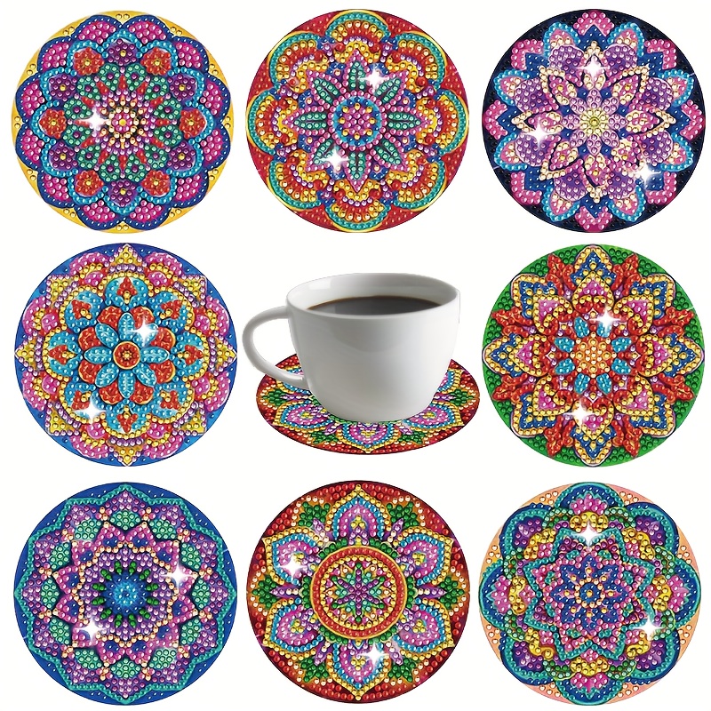 TEMU 8 stuks Diamond Painting Onderzetters met Standaard, een Complete Diamond Painting Knutselset voor Volwassenen, Geschikt voor Beginners,