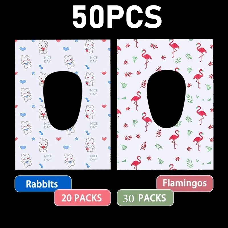TEMU 50pcs Disposable Toilet Seat Covers Suitable For Travel & Public Restrooms - Adhesive Adhesive Suitable For Hotels, Airplanes, Apartments |