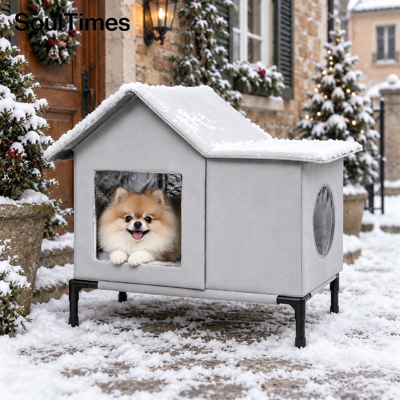 TEMU SoulTimes Cabane d'extérieur pour chat – Abri surélevé coupe-vent et imperméable pour chats errants, maison pour animaux de compagnie chaude et