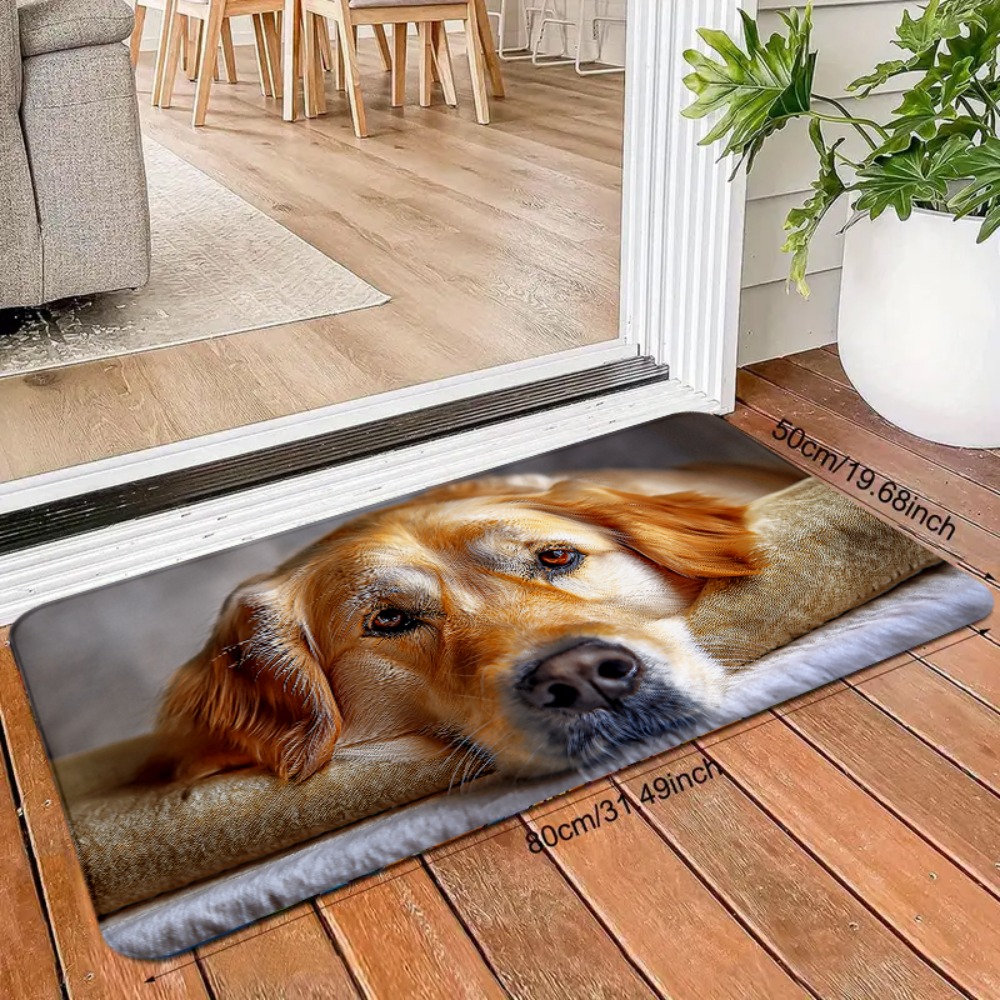 1pc extra large rectangular dog bed mat - soft plush cushioned floor bed with golden retriever design, machine washable pet bed for large rooms, ideal for small to medium dogs - cozy indoor mat for hardwood & mat floors, durable & easy clean, enhances resting experience,   home decor, christmas gift for pets, fits small to medium-sized pets, comfortable and stylish pet bed mat Product details 2
