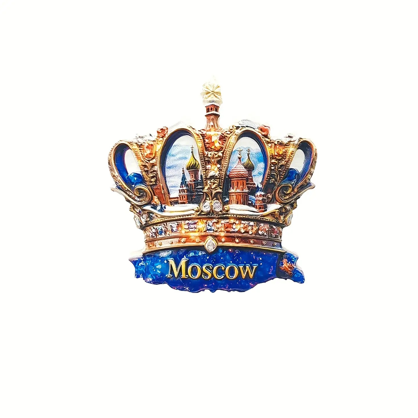TEMU 1pc Crown Fridge Magnet - Durable Polystyrene Octagonal Refrigerator Magnet With Moscow Design, 2d Flat Home Decor & Travel Souvenir, Vibrant