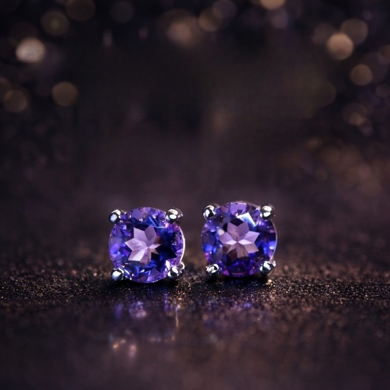 TEMU S925 Sterling Silver Natural Amethyst Stud Earrings | Elegant For Women, Suitable For Daily Wear, Parties And Special Occasions, Ideal Gift For